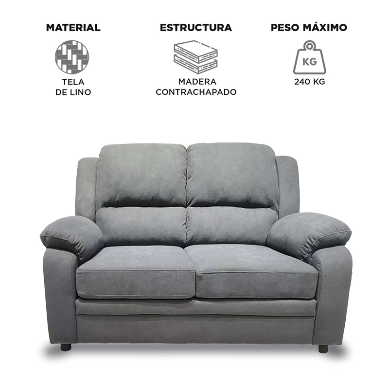 SOFA 2 CUERPOS SEVILLA LINO GRIS - 7