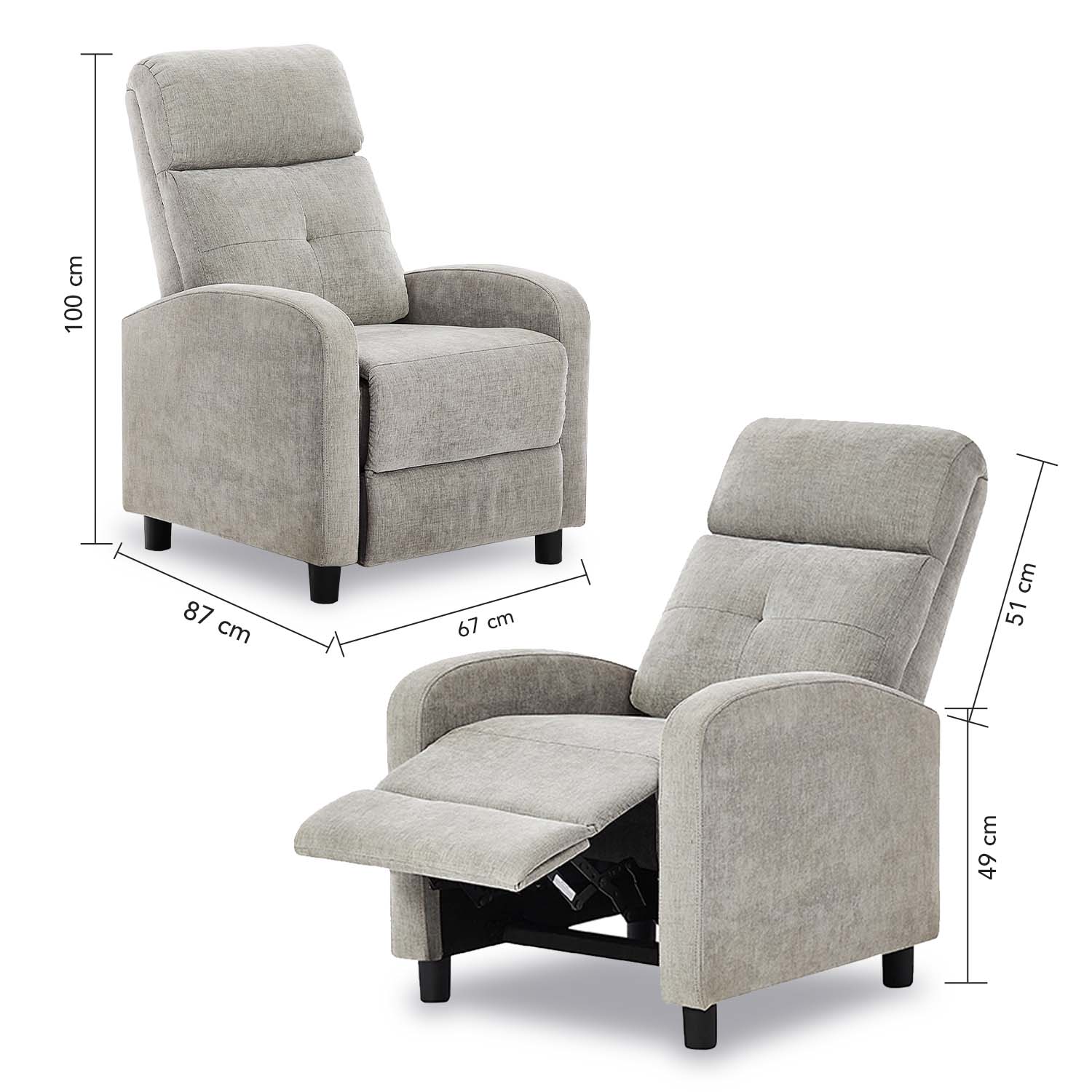 BERGER RECLINABLE LISBOA TELA GRIS - 6