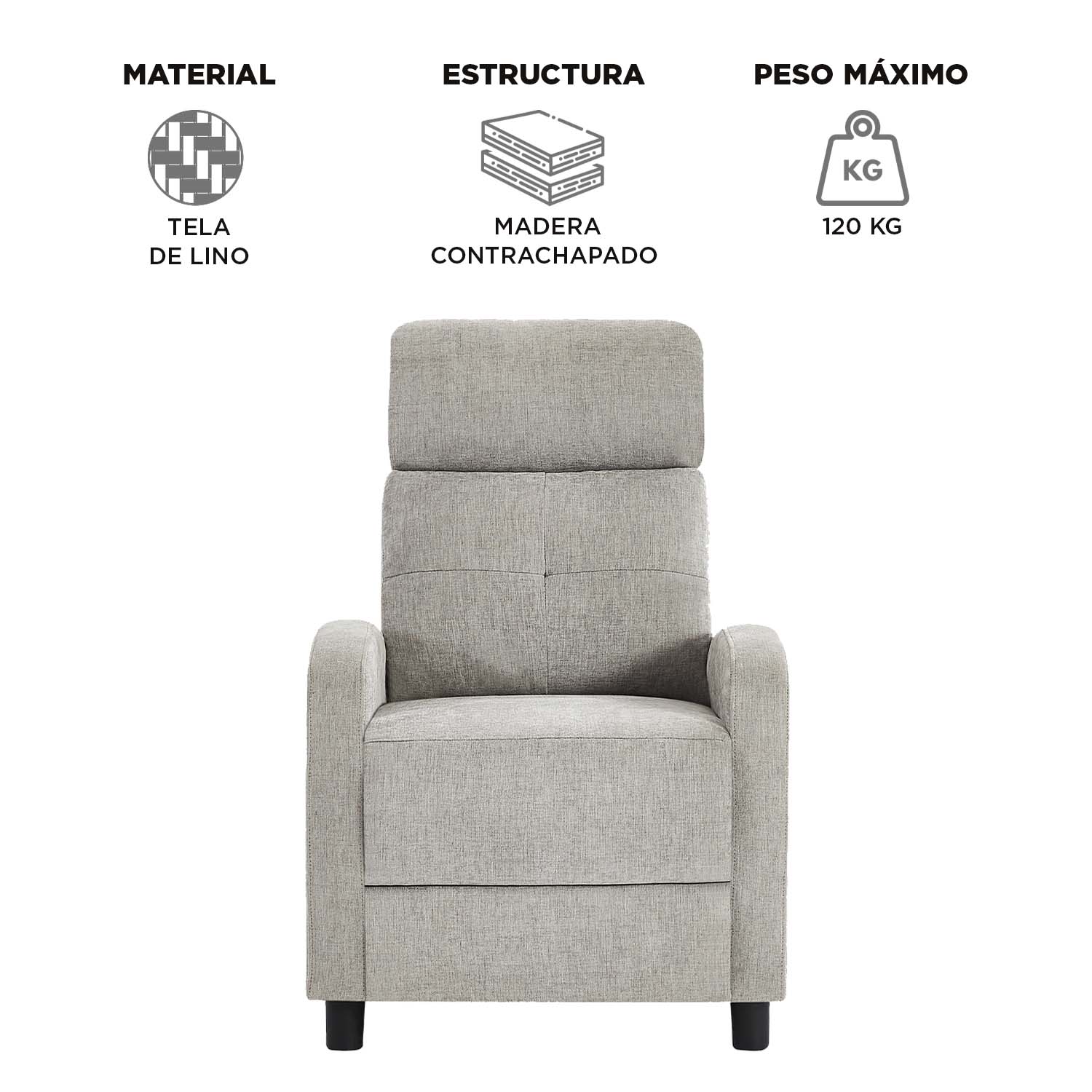 BERGER RECLINABLE LISBOA TELA GRIS - 7