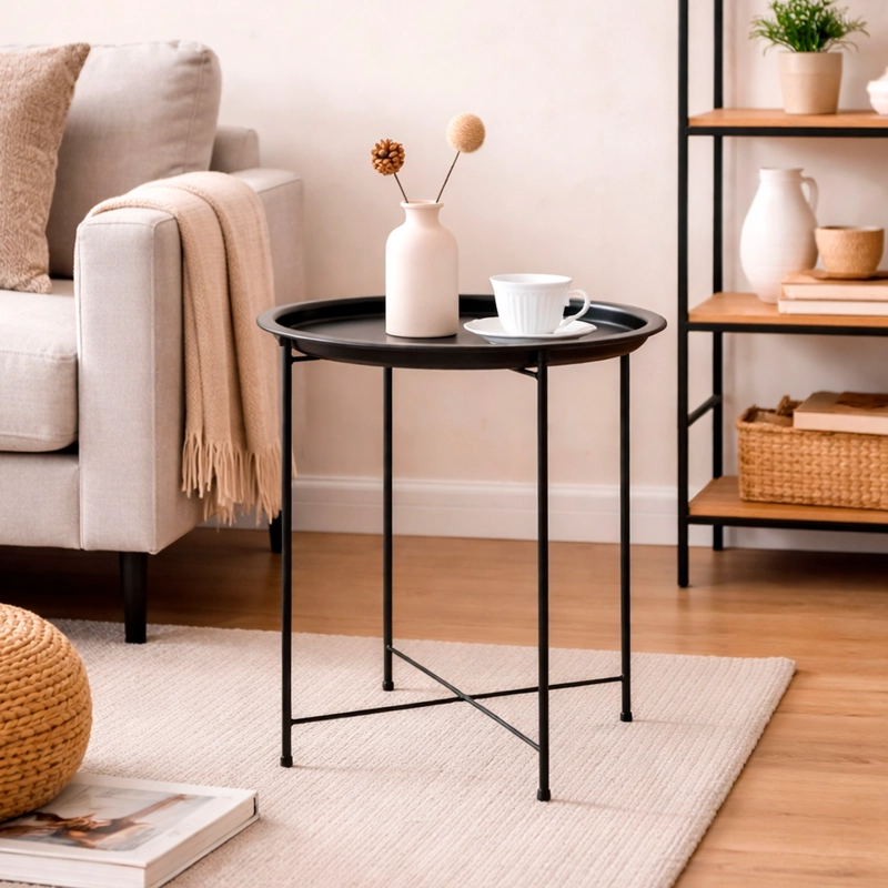 MESA LATERAL METALICA REDONDA 51X47X47 CM NEGRO - 2