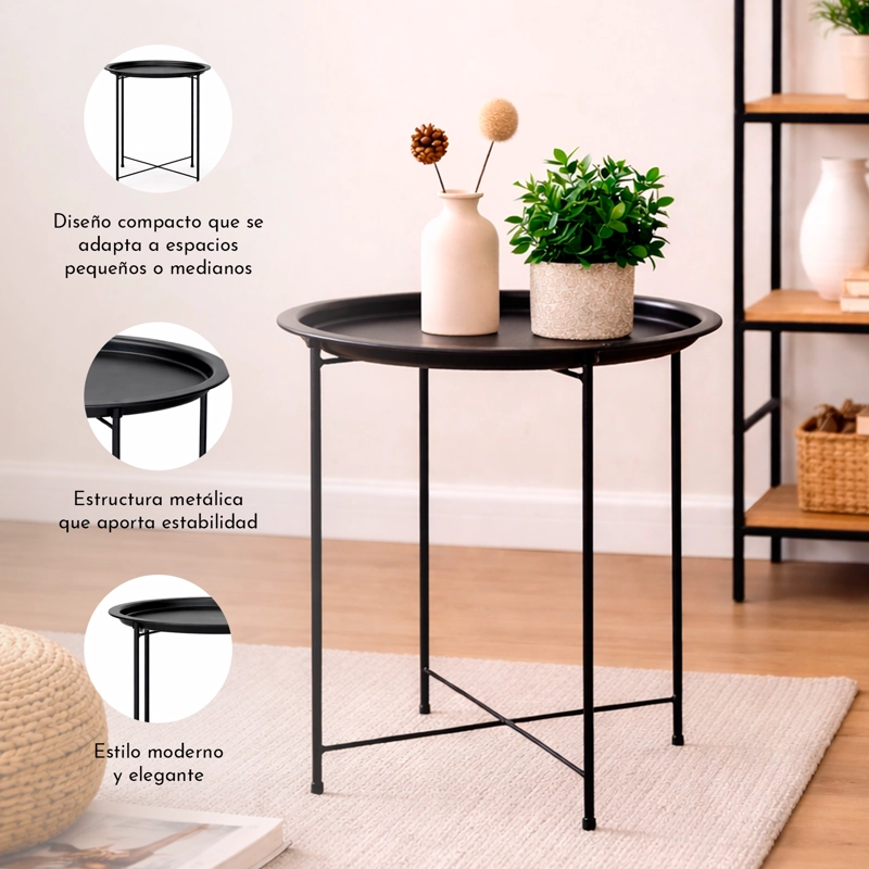 MESA LATERAL METALICA REDONDA 51X47X47 CM NEGRO - 4