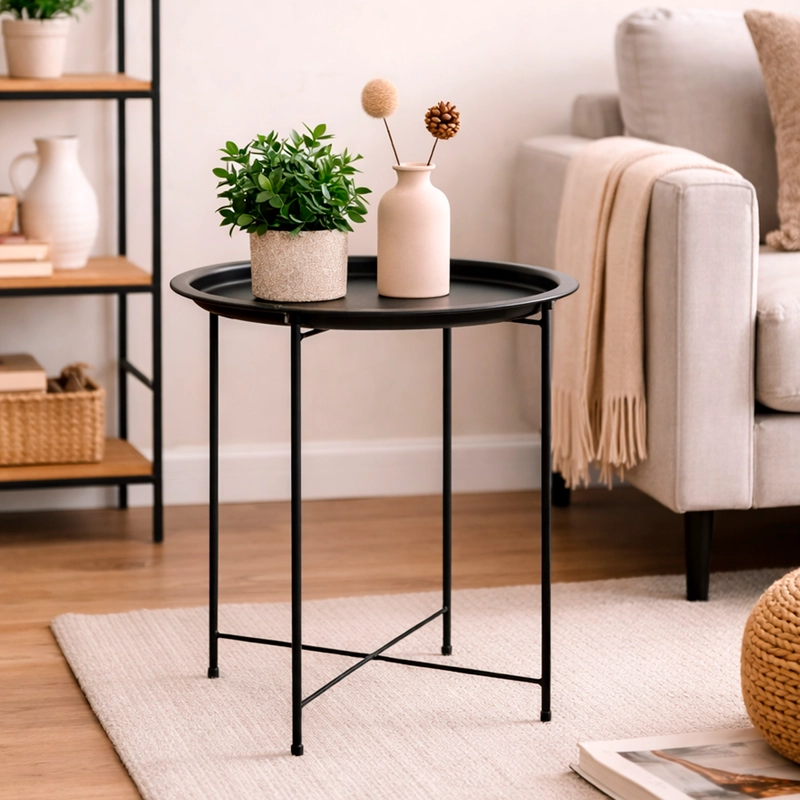 MESA LATERAL METALICA REDONDA 51X47X47 CM NEGRO - 5