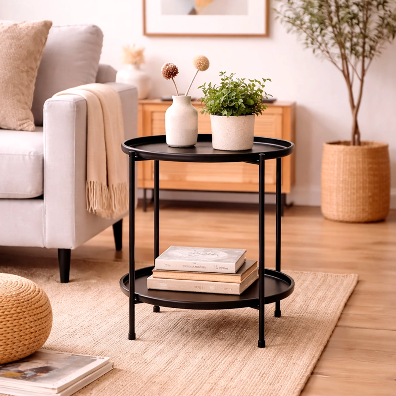 MESA LATERAL METALICA CON REPISA 57X43X43 CM NEGRO - 2