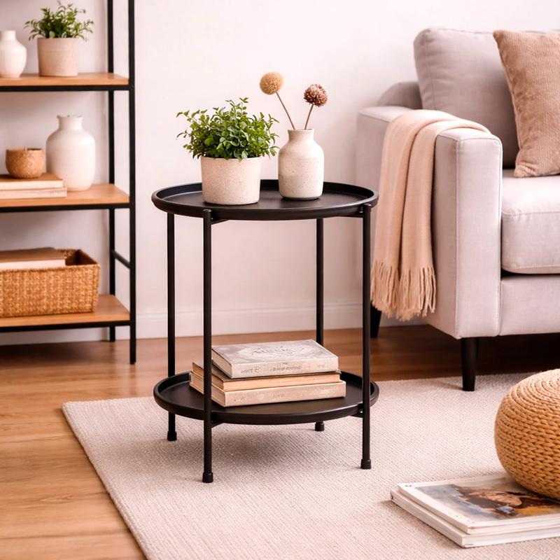 MESA LATERAL METALICA CON REPISA 57X43X43 CM NEGRO - 5