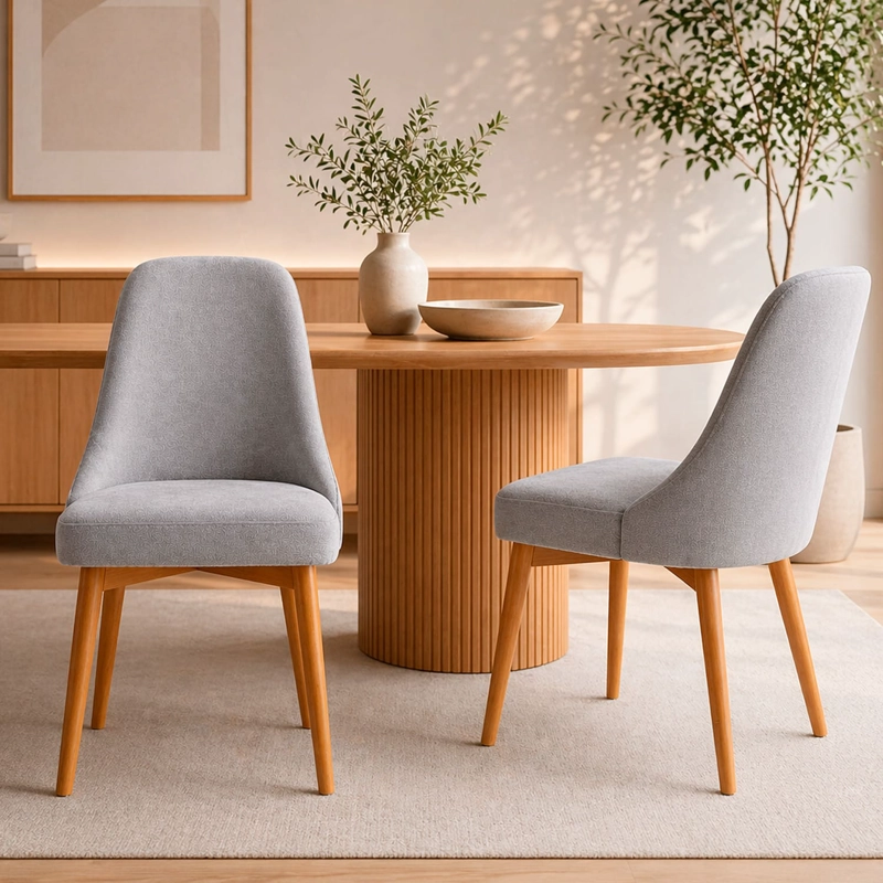 PACK 2 SILLAS MADERA CON ASIENTO Y RESPALDO TAPIZADOS GRIS - 1