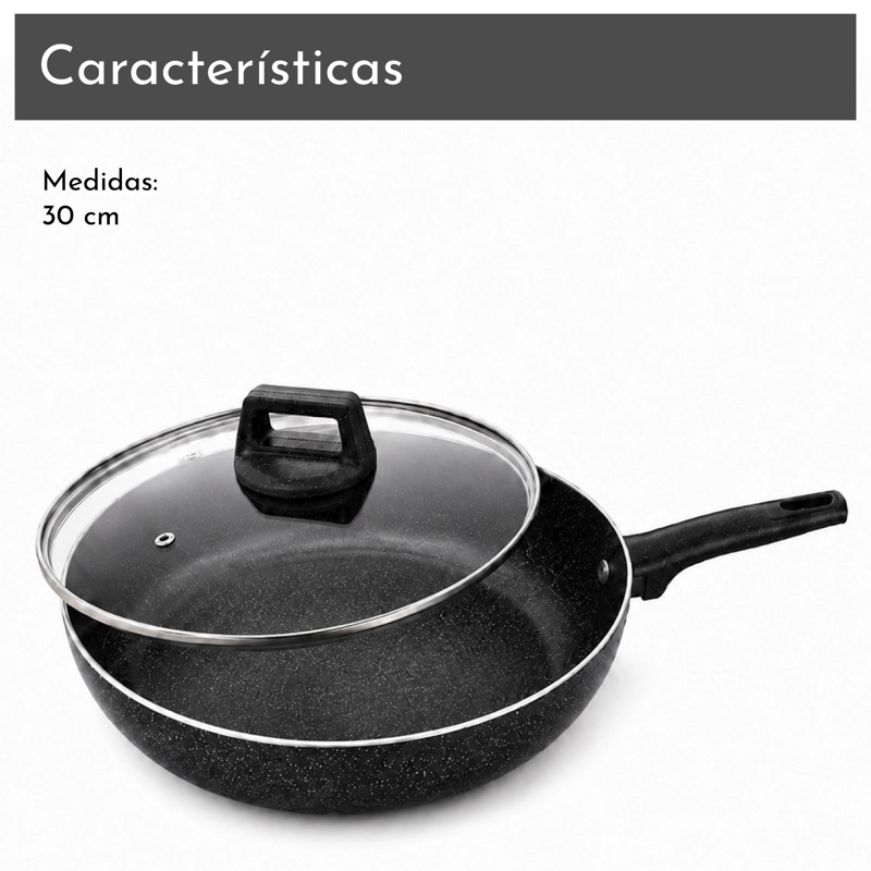 SARTEN 30CM ANTIADHERENTE CON TAPA - 3