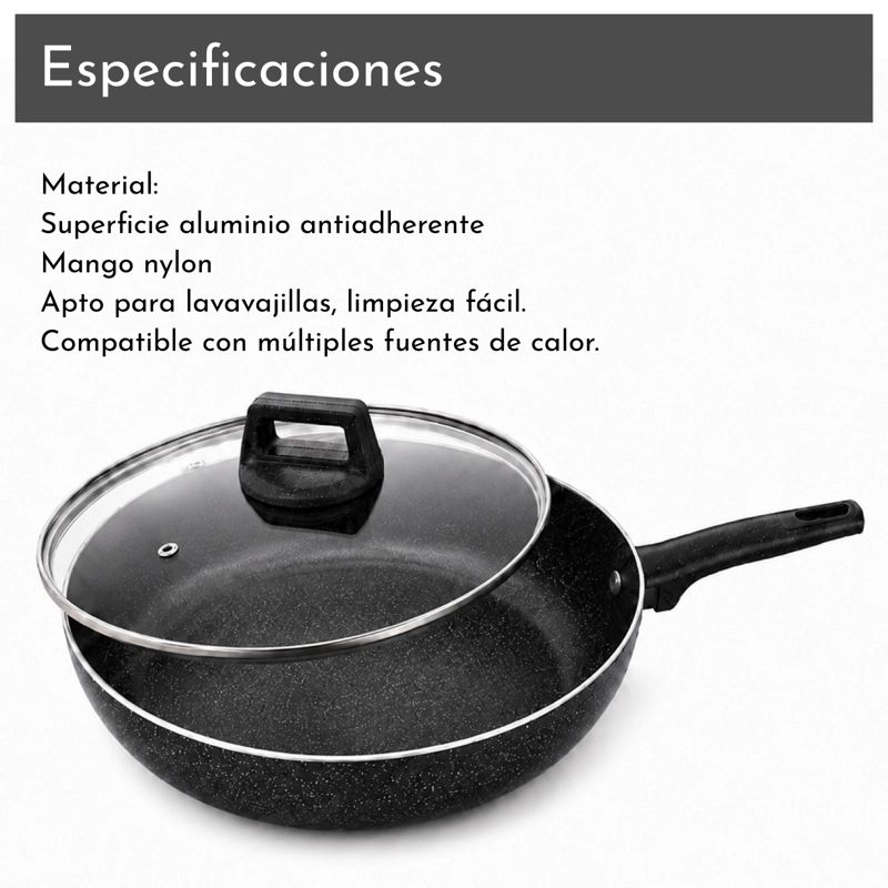 SARTEN 30CM ANTIADHERENTE CON TAPA - 4