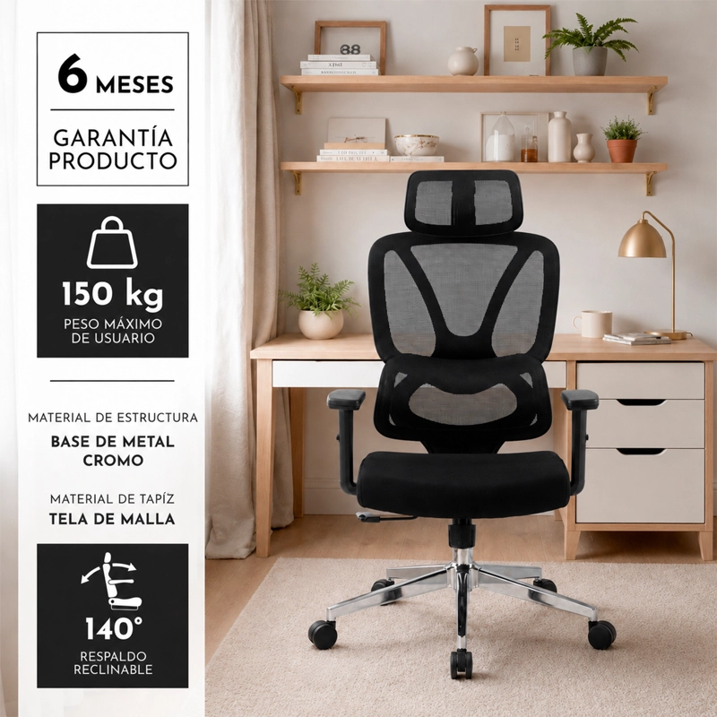 SILLA ESCRITORIO ERGONOMICA BASE METALICA DOMINUS PRO - 3