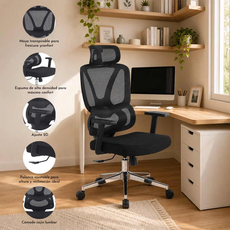 SILLA ESCRITORIO ERGONOMICA BASE METALICA DOMINUS PRO - 5