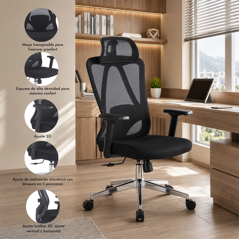 SILLA ESCRITORIO ERGONOMICA APOYO LUMBAR ZYRON ELITE - 5