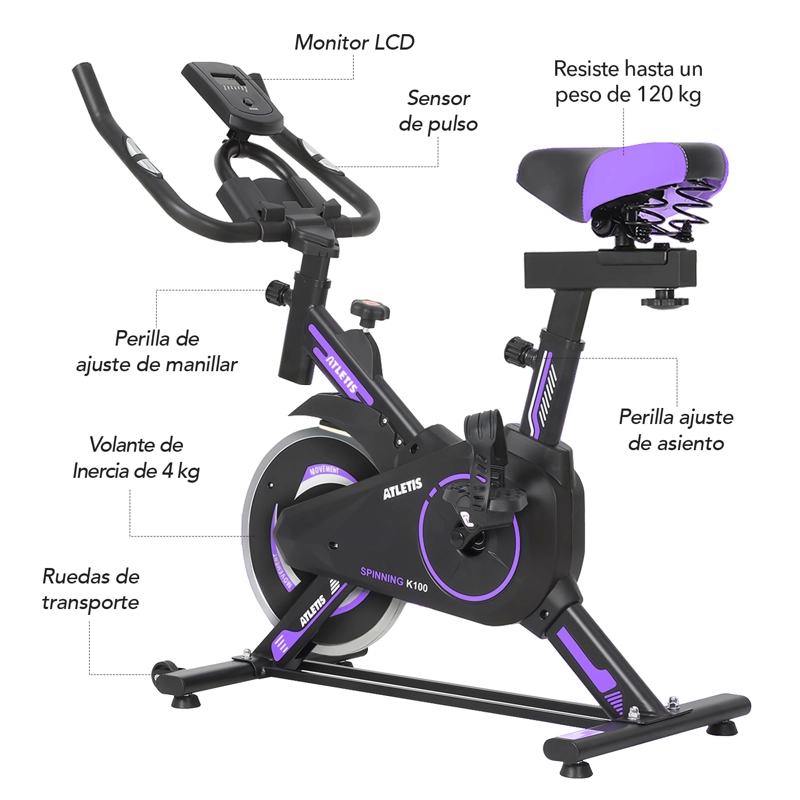 BICICLETA SPINNING K100 LITE MORADO - 7