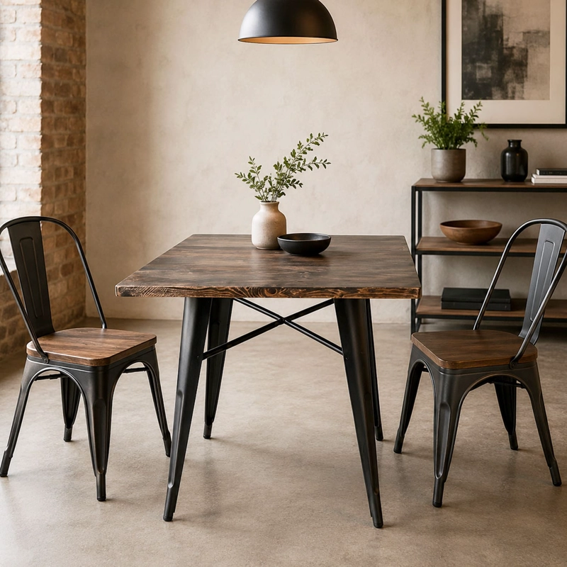 MESA METAL TOLIX MADERA OSCURA 70X70 CM - 1