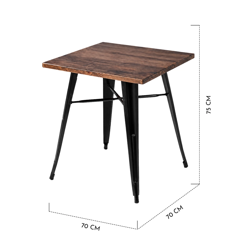 MESA METAL TOLIX MADERA OSCURA 70X70 CM - 3