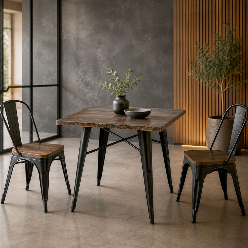 MESA METAL TOLIX MADERA OSCURA 70X70 CM - 5