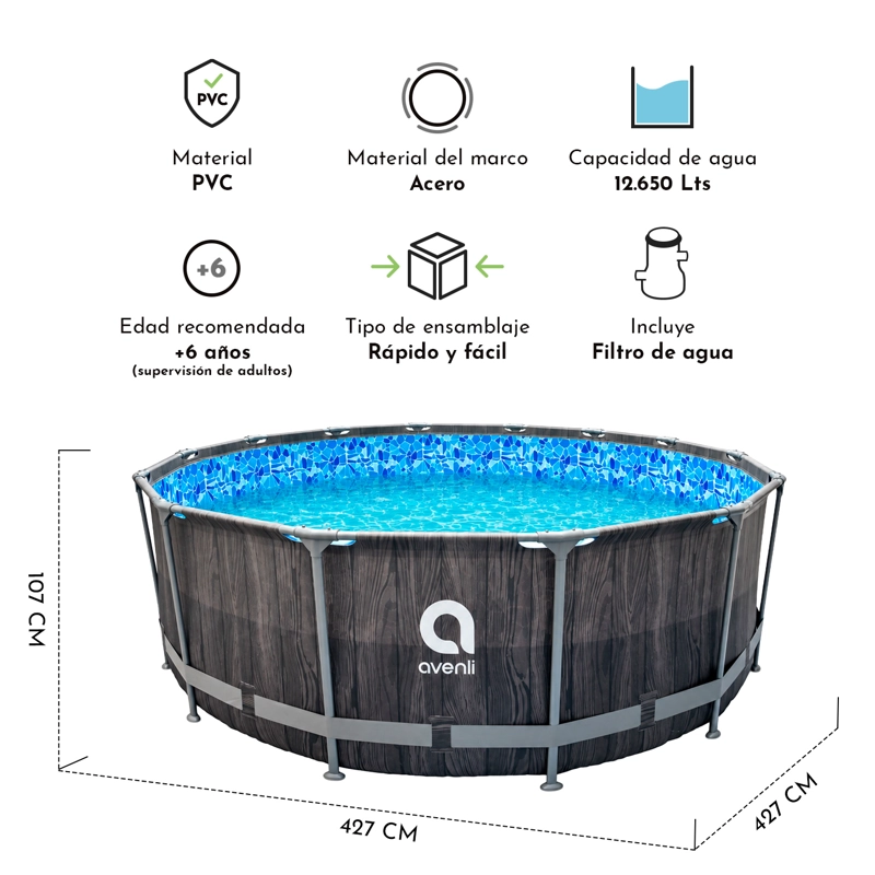 PISCINA REDONDA ESTRUCTURAL CON FILTRO 12650 L 1.07X4.27 M - 4