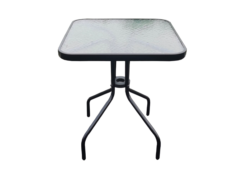 MESA DE TERRAZA DE VIDRIO Y ACERO CUADRADA NEGRO - 1