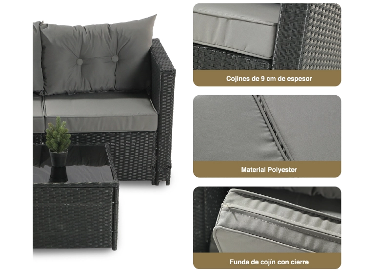 SECCIONAL NOVAHUS 57094 INTERCAMBIABLE 3 CUERPOS TERRAZA SOFA + MESA GRIS - 6