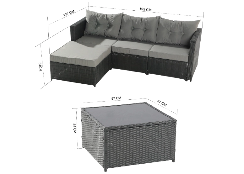 SECCIONAL NOVAHUS 57094 INTERCAMBIABLE 3 CUERPOS TERRAZA SOFA + MESA GRIS - 8