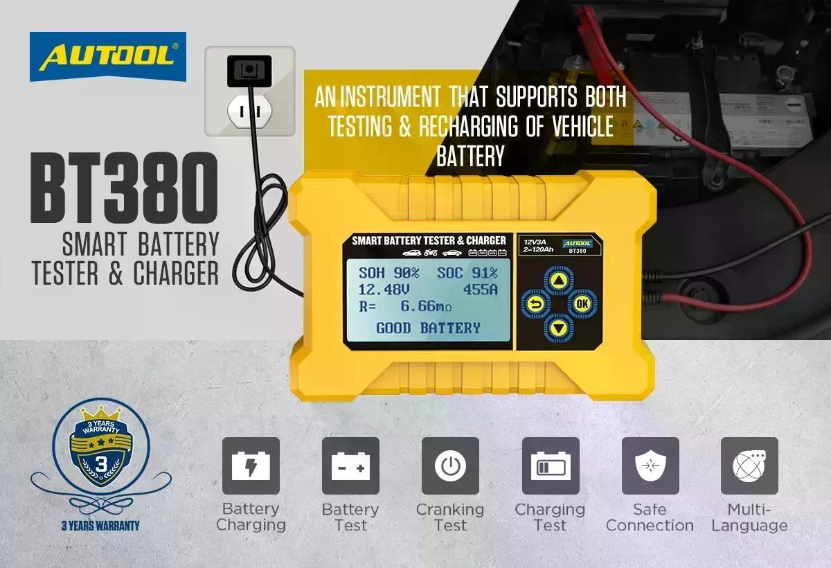 PROBADOR Y RECARGA DE BATERÍAS 12V AUTOOL BT380 - 2