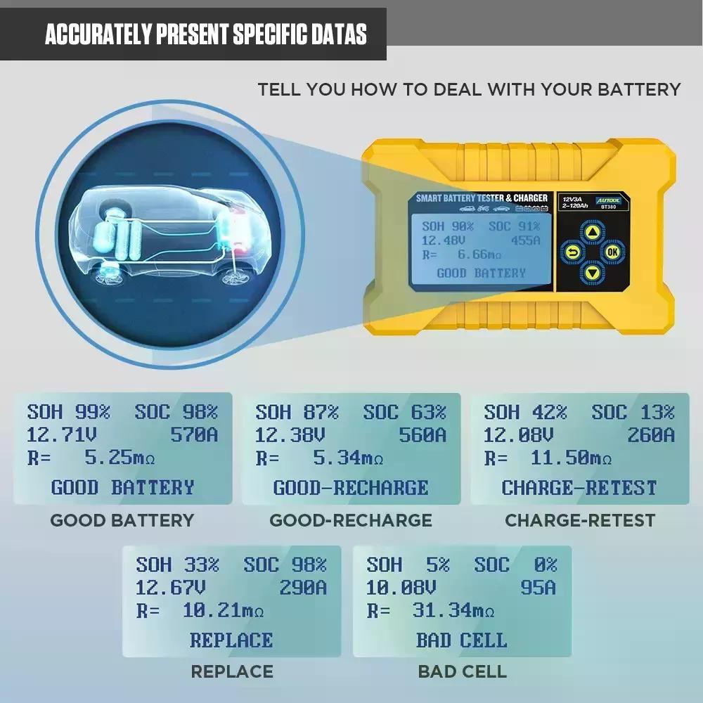 PROBADOR Y RECARGA DE BATERÍAS 12V AUTOOL BT380 - 7