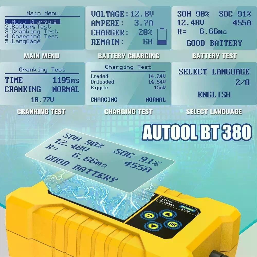 PROBADOR Y RECARGA DE BATERÍAS 12V AUTOOL BT380 - 8