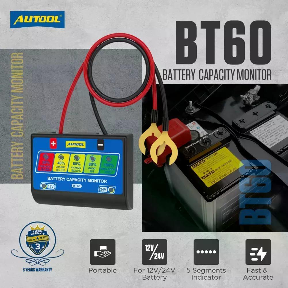 SCANNER AUTO AUTOOL PROBADOR ANALIZADOR BATERÍA BT60 BATERÍA 12-24V - 2