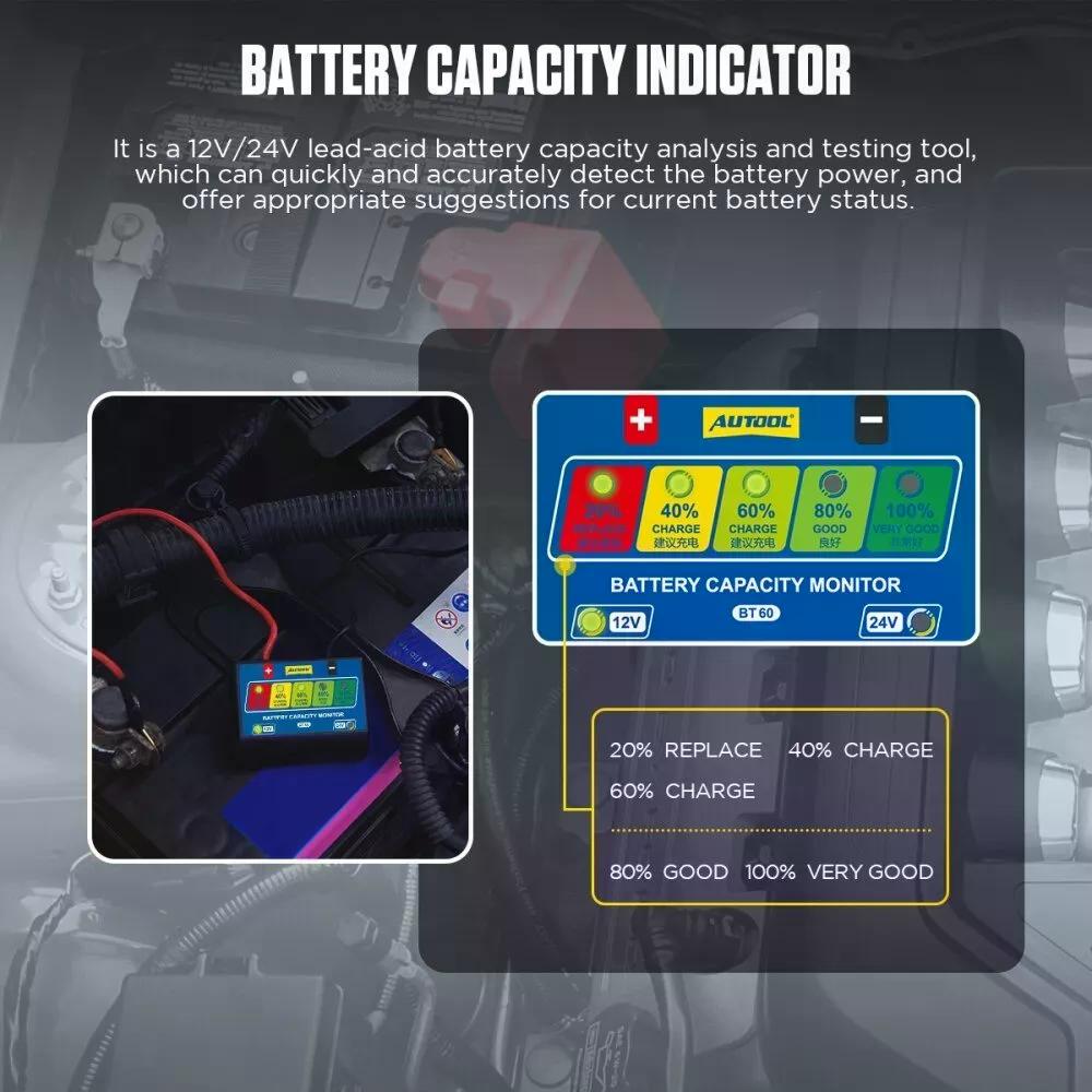 SCANNER AUTO AUTOOL PROBADOR ANALIZADOR BATERÍA BT60 BATERÍA 12-24V - 3