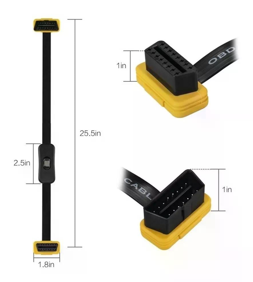 CABLE EXTENSIÓN OBD2 SCANNER AUTOMOTRIZ 60CM CON INTERRUPTOR - 3