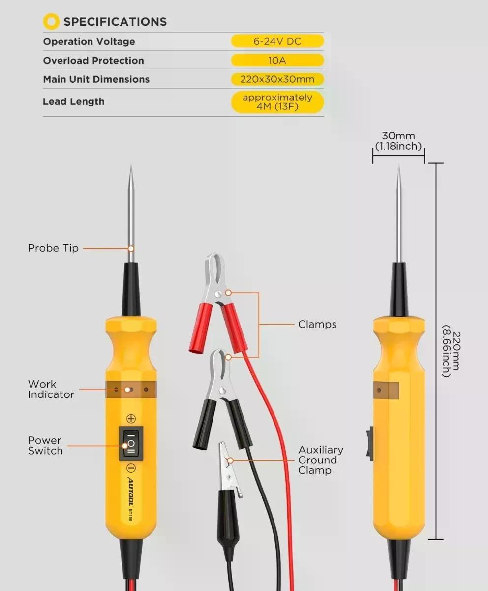 PROBADOR DE CIRCUITO AUTOMOTRIZ AUTOOL BT160 - 8