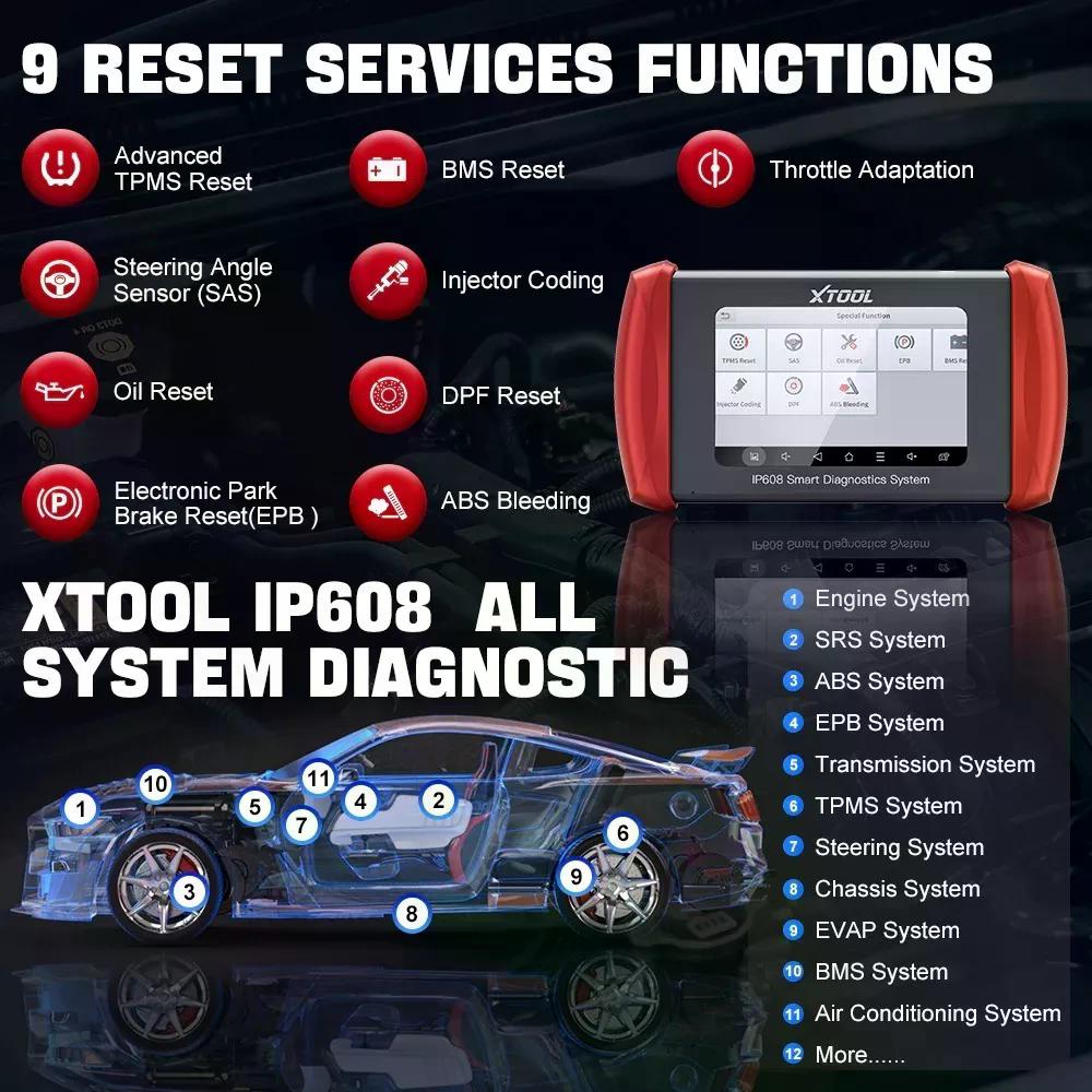 SCANNER AUTOMOTRIZ XTOOL SERVICIOS 9 RESETEOS INPLUS IP608 - 2