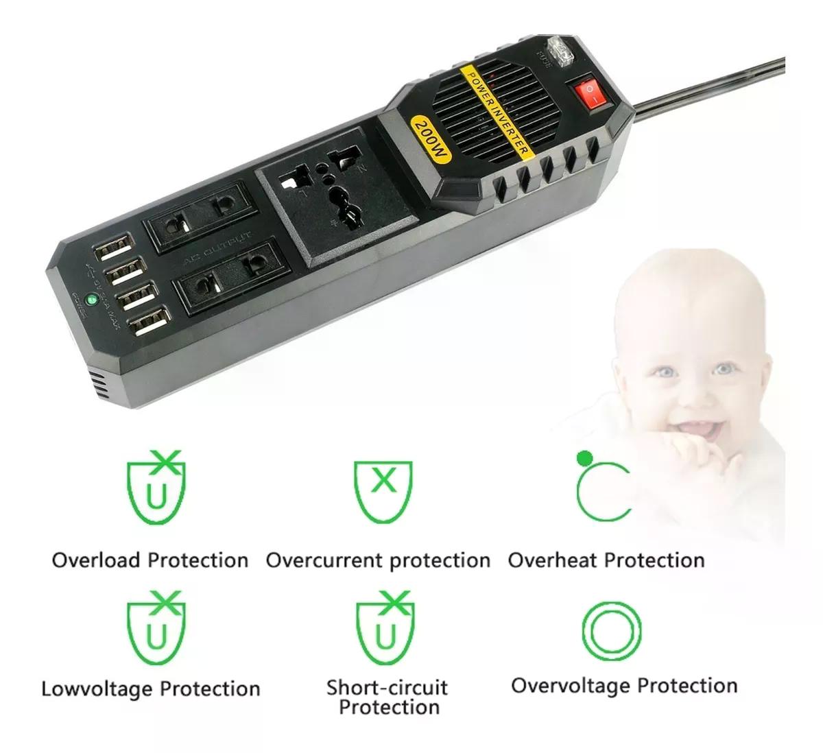 CARGADOR INVERSOR VOLTAJE 12V A 220V 200 WATT - 4