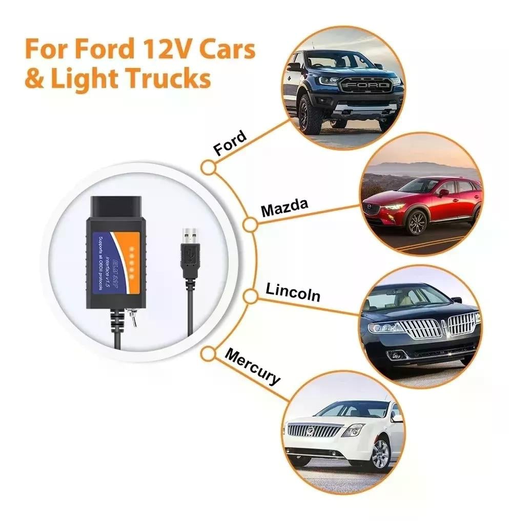 SCANNER AUTOMOTRIZ ELM 327 OBD2 CHIP FORD FORSCAN USB - 3