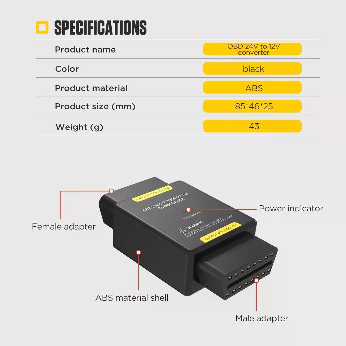 ADAPTADOR FUENTE DE ALIMENTACIÓN AUTOOL 24V A 12V OBD2 - 6