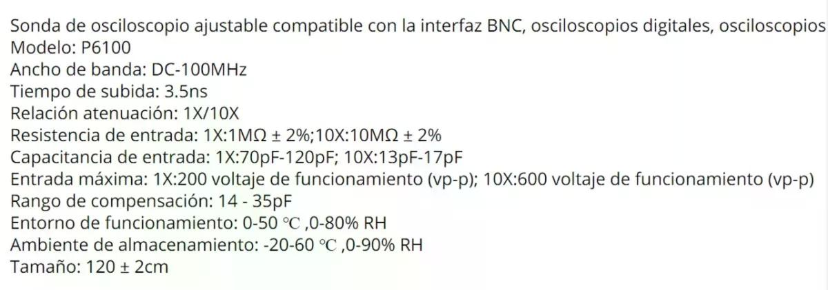 SONDA DE OSCILOSCOPIO HANTEK BNC P6100 100MHZ, MHZ 1X 10X - 3