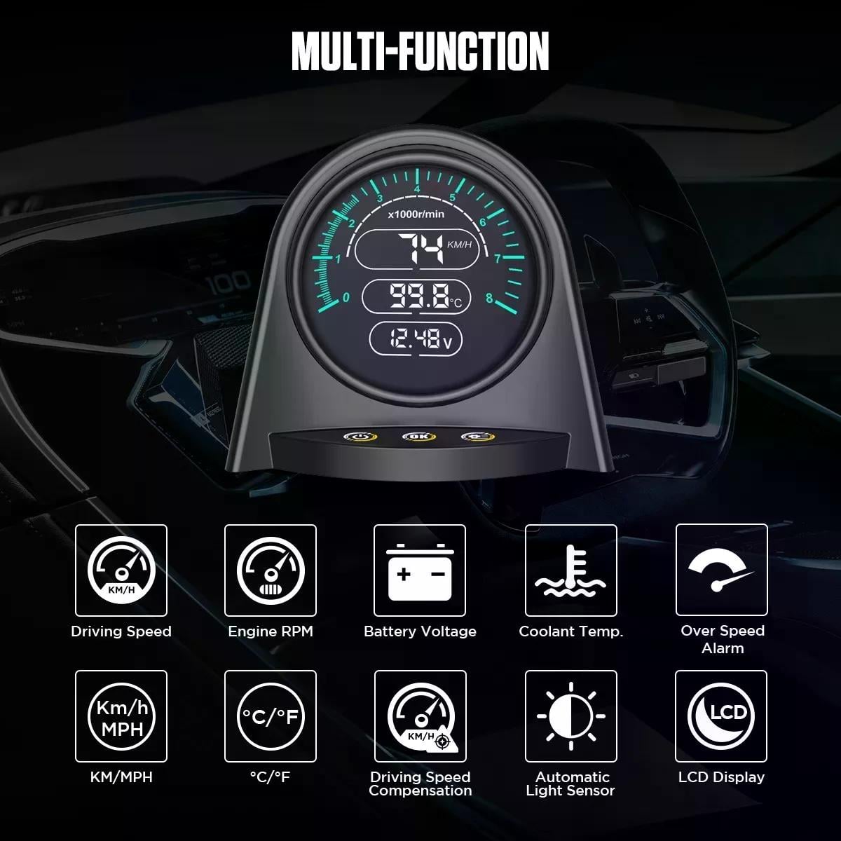 SCANNER AUTOMOTRIZ AUTOOL X70 OBD2 12V MIDE VELOCIDAD TEMP - 3