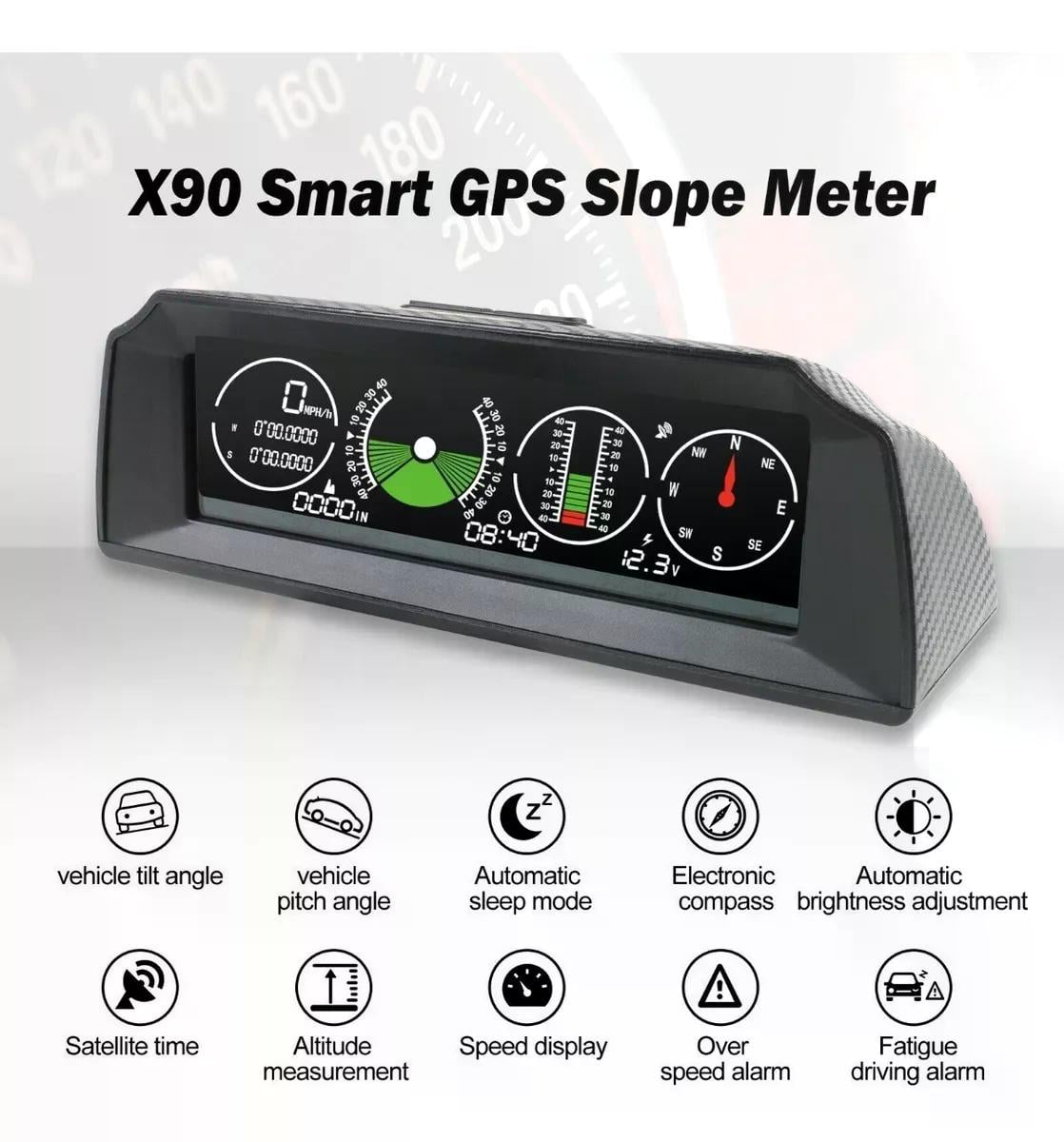 MEDIDOR VELOCIDAD AUTOOL X90 GPS PENDIENTE INCLINÓMETRO BRÚJULA 4X4 - 2