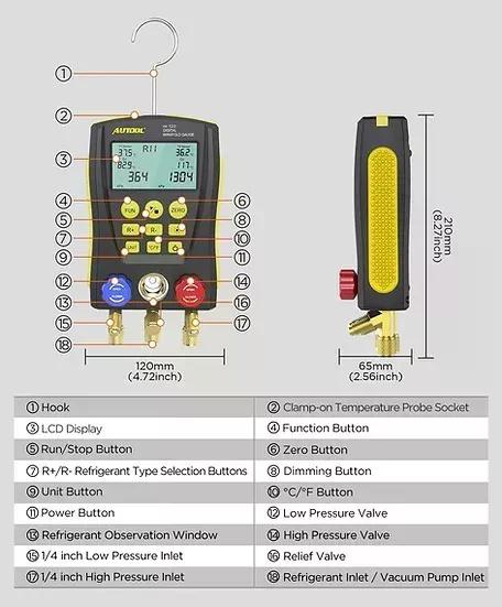 MEDIDOR DE VACÍO AUTOOL LM120+ DIGITAL PARA REFRIGERACIÓN HV - 7