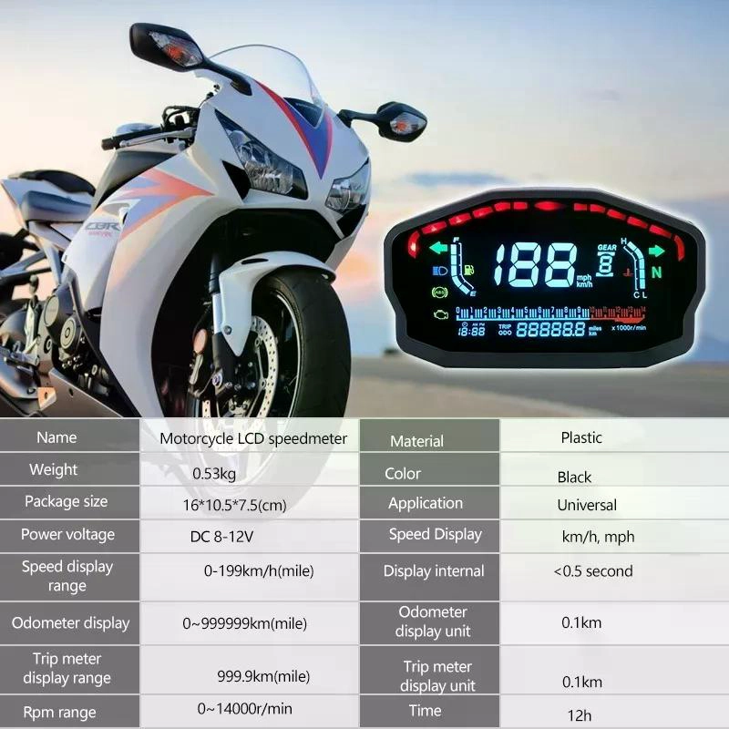 MEDIDOR VELOCIDAD MOTO PANTALLA LCD TEMPERATURA AGUA ACEITE - 7