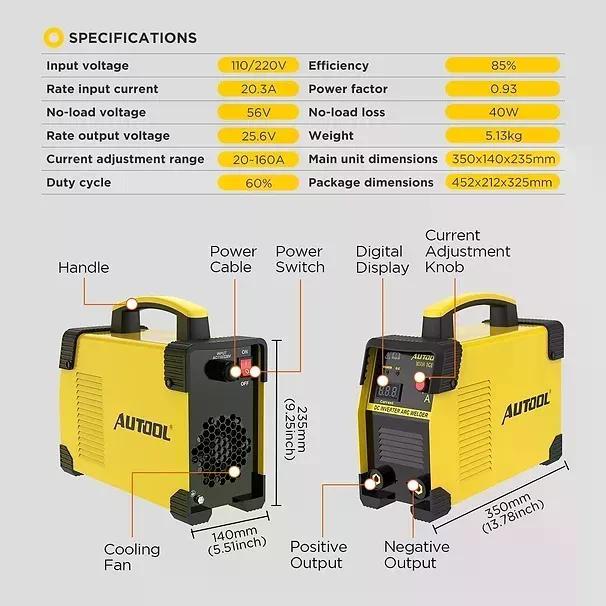 MINI SOLDADORA AUTOOL M508 PORTÁTIL ARC MMA IGBT PROFESIONAL - 6