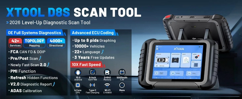 SCANNER MULTIMARCA XTOOL D8S PROFESIONAL DPF SAS ABS SRS +42 - 7