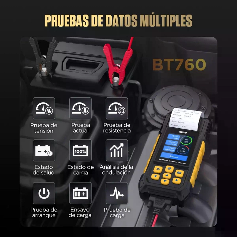 SCANNER DE BATERIAS TESTER  CARGA CON IMPRESORA BT760 AUTOOL - 2