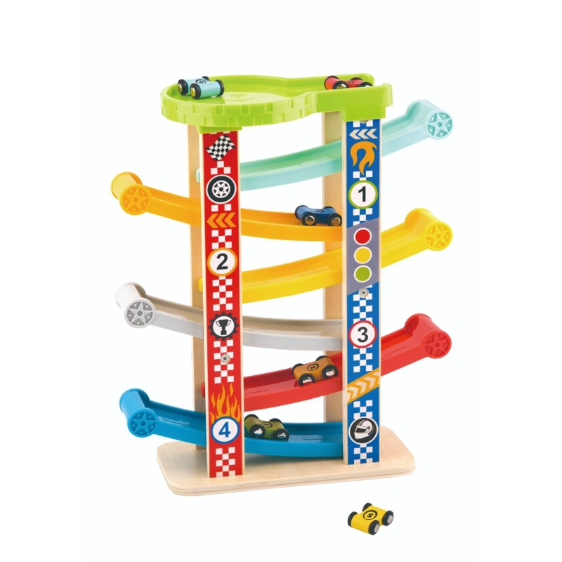 PISTA TOOKY TOY ANTIDESLIZANTE AUTOS MADERA MULTICOLOR - 1