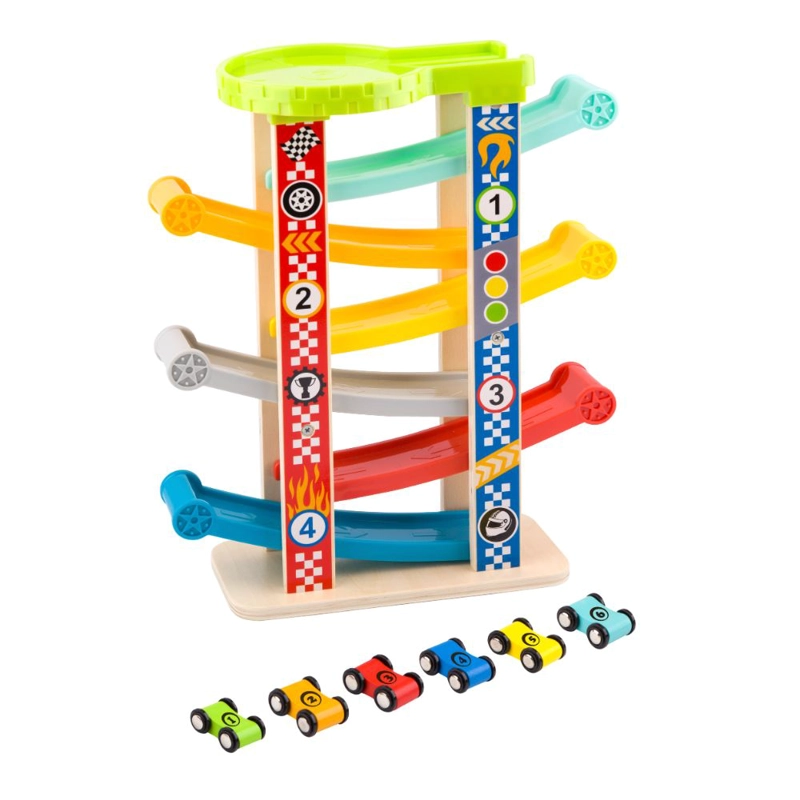 PISTA TOOKY TOY ANTIDESLIZANTE AUTOS MADERA MULTICOLOR - 2