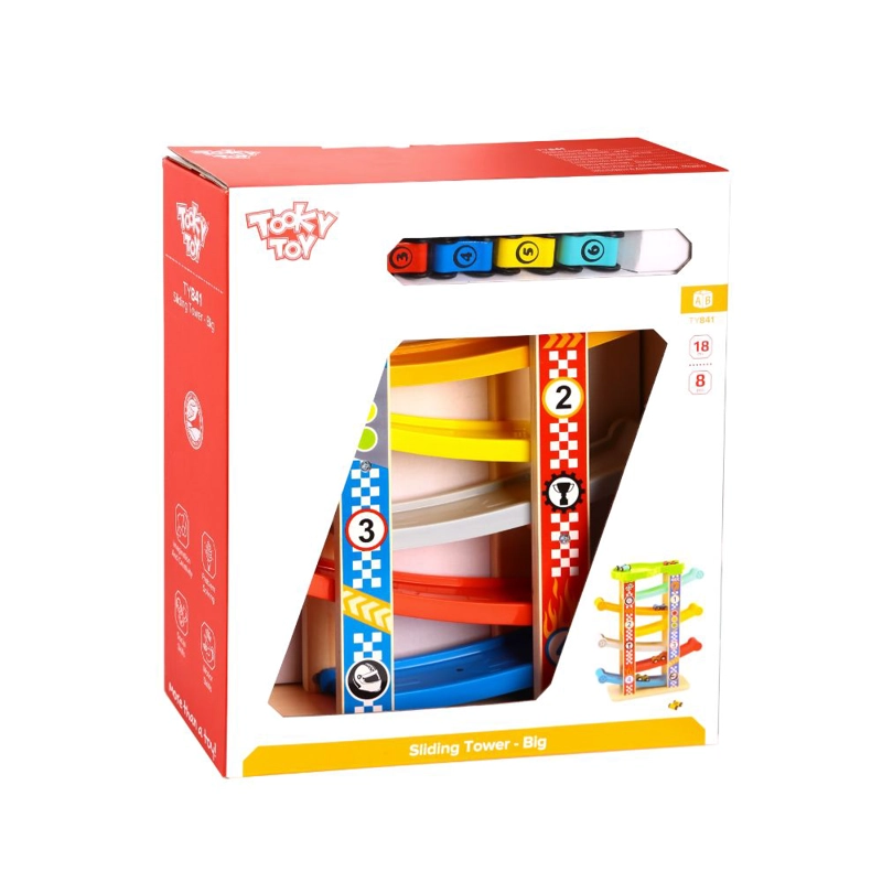 PISTA TOOKY TOY ANTIDESLIZANTE AUTOS MADERA MULTICOLOR - 3