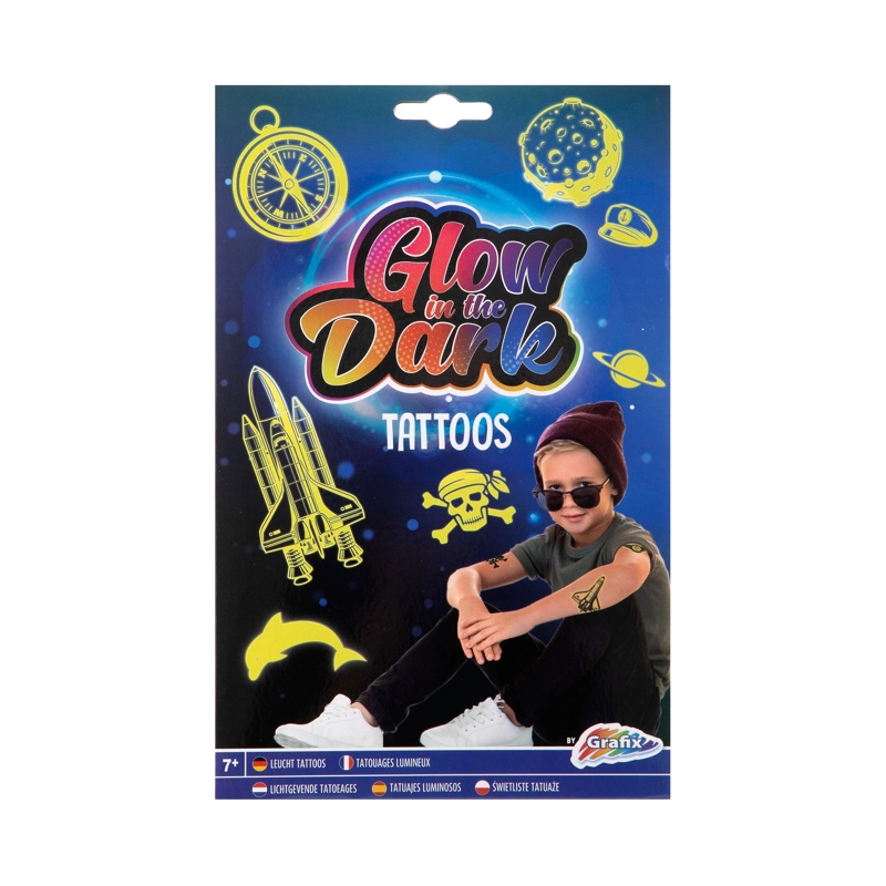 SET DE TATUAJES GLOW IN THE DARK AZUL MOXY