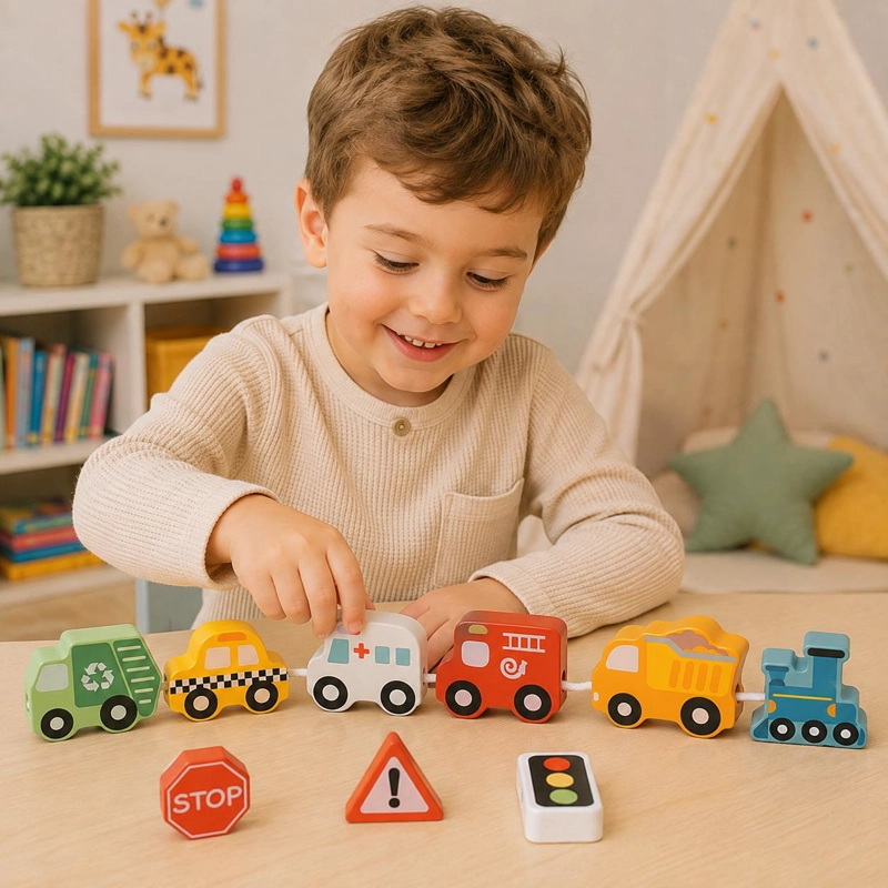JUGUETE DIDACTICO TRANSPORTE DE MADERA PARA ENHEBRAR TOOKY TOY - 8
