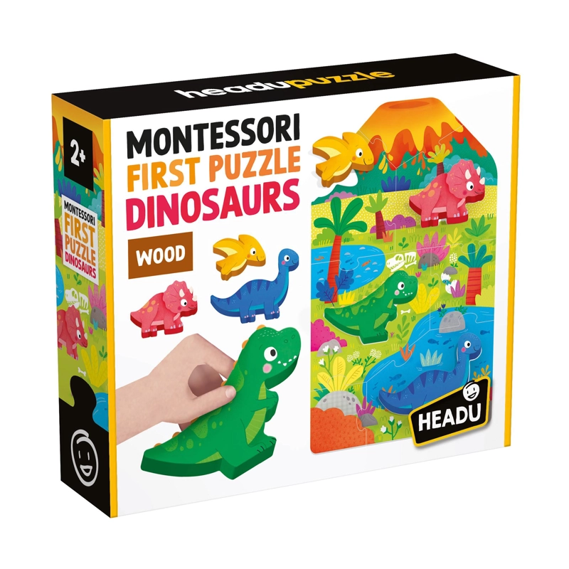 PRIMER PUZZLE MONTESSORI DINOSAURIOS DE MADERA HEADU - 1
