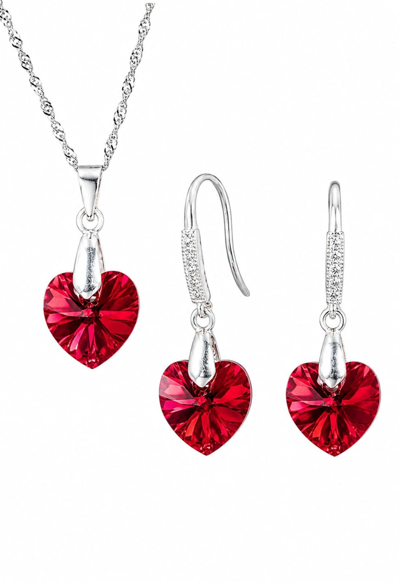 CONJUNTO JOYAS MONTERO PLATA ITALIANA 925 AROS + COLLAR ROMANCE Y CRISTALES GENUINOS SIAM SHIMMER - 1