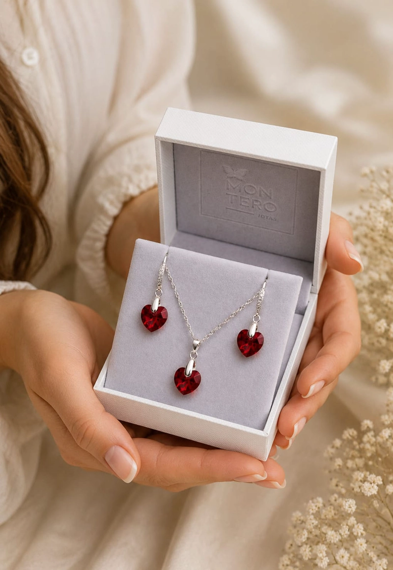 CONJUNTO JOYAS MONTERO PLATA ITALIANA 925 AROS + COLLAR ROMANCE Y CRISTALES GENUINOS SIAM SHIMMER - 3