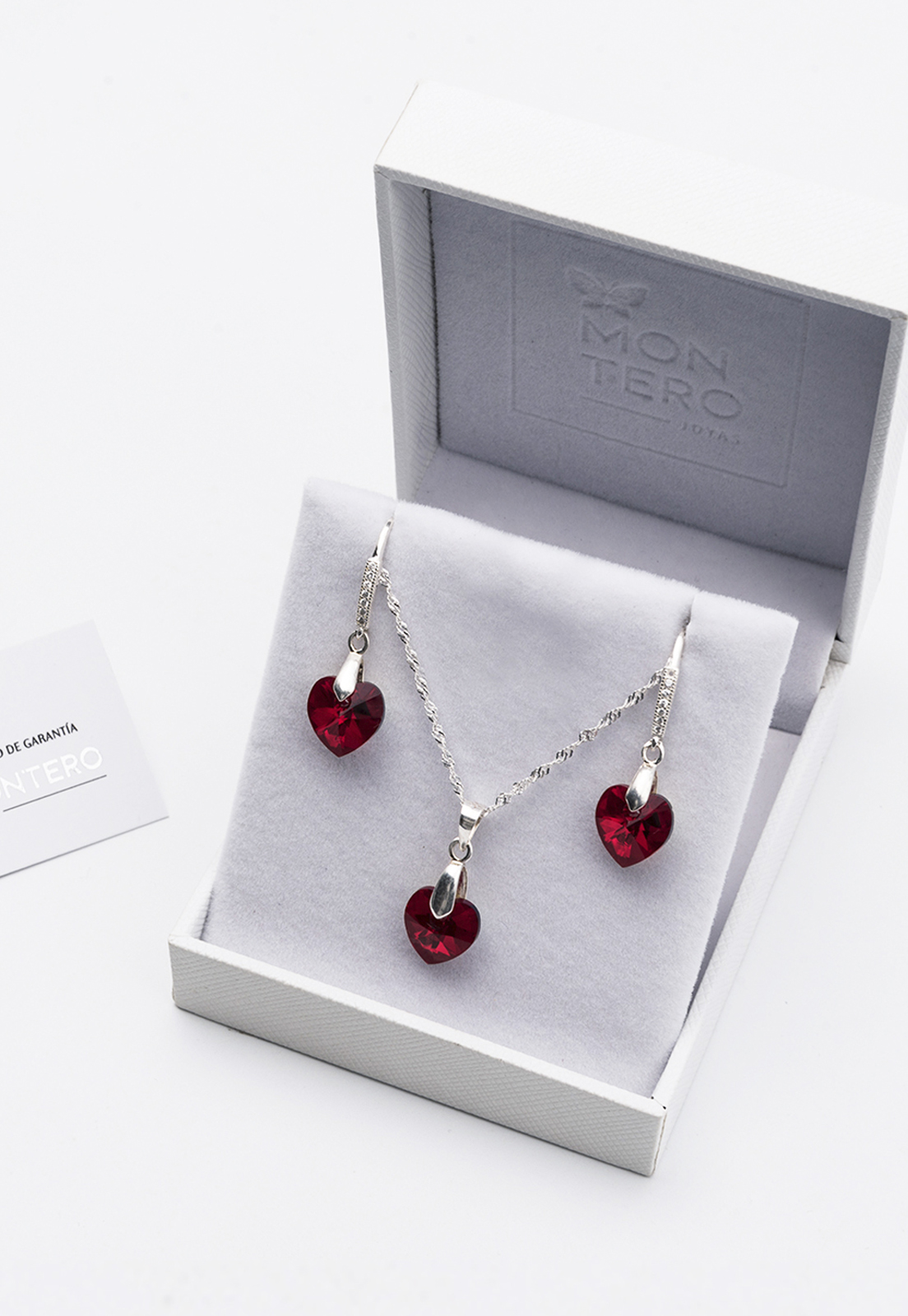 CONJUNTO JOYAS MONTERO PLATA ITALIANA 925 AROS + COLLAR ROMANCE Y CRISTALES GENUINOS SIAM SHIMMER - 3